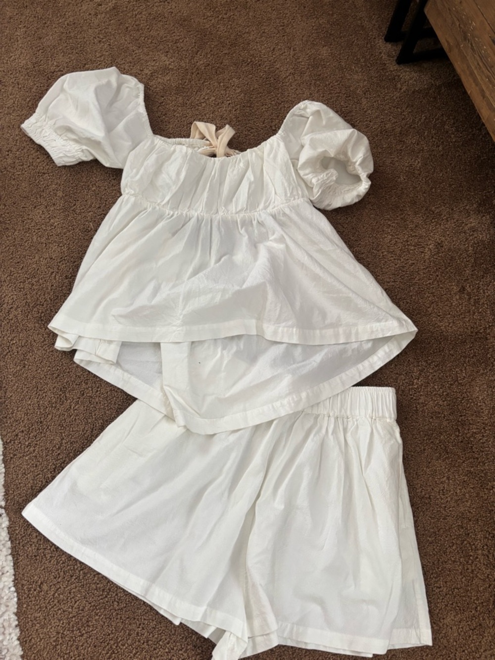 Free People White Puff Sleeve Two-Piece Set